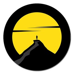 Man Mountain Moon Yellow Sky Magnet 5  (Round)