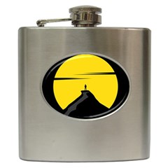 Man Mountain Moon Yellow Sky Hip Flask (6 oz)