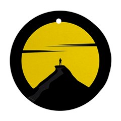 Man Mountain Moon Yellow Sky Round Ornament (Two Sides)