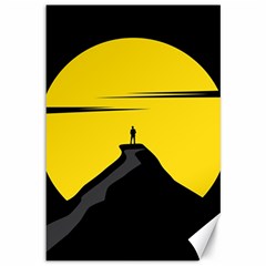Man Mountain Moon Yellow Sky Canvas 12  X 18   by Nexatart