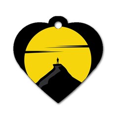 Man Mountain Moon Yellow Sky Dog Tag Heart (Two Sides)