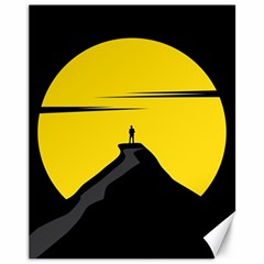 Man Mountain Moon Yellow Sky Canvas 11  x 14  