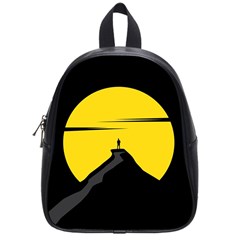 Man Mountain Moon Yellow Sky School Bag (small) by Nexatart