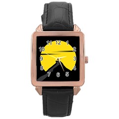 Man Mountain Moon Yellow Sky Rose Gold Leather Watch 