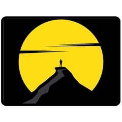 Man Mountain Moon Yellow Sky Double Sided Fleece Blanket (Large) 