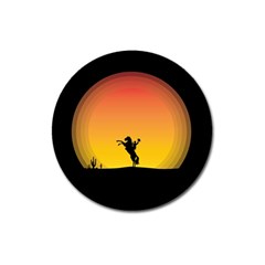 Horse Cowboy Sunset Western Riding Magnet 3  (round)