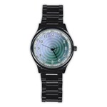 Teal Background Concentric Stainless Steel Round Watch Front