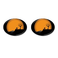 Couple Dog View Clouds Tree Cliff Cufflinks (oval) by Nexatart