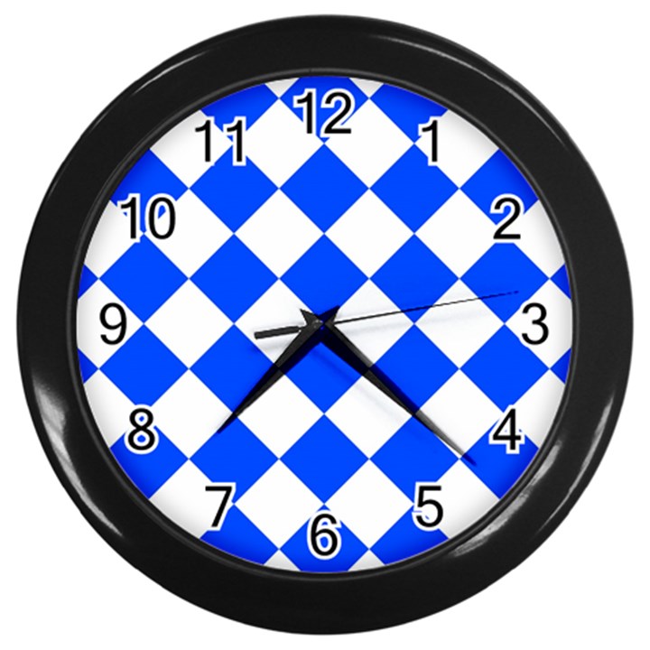 Blue White Diamonds Seamless Wall Clocks (Black)