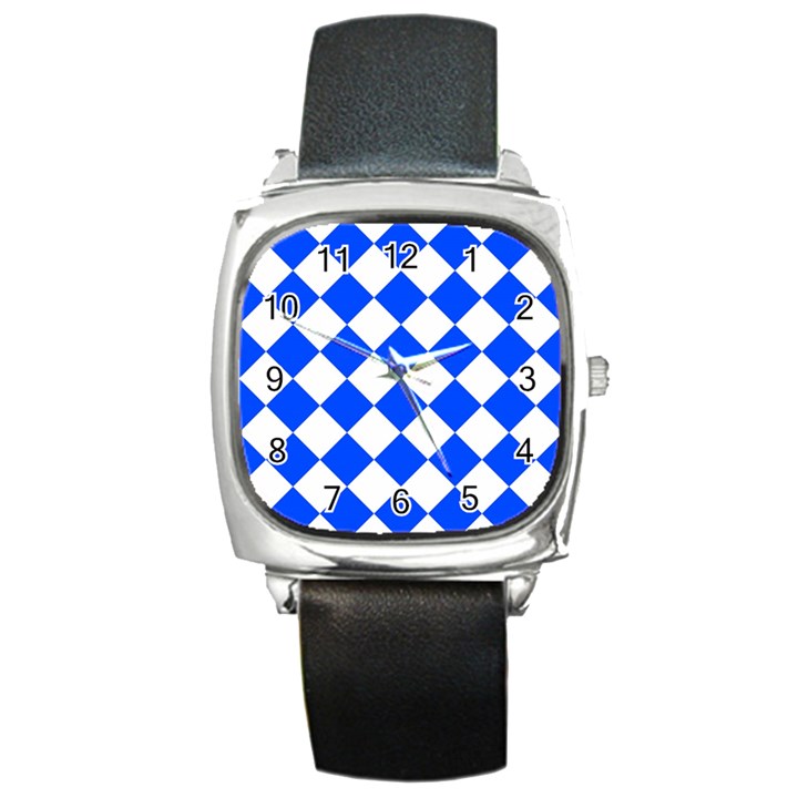 Blue White Diamonds Seamless Square Metal Watch