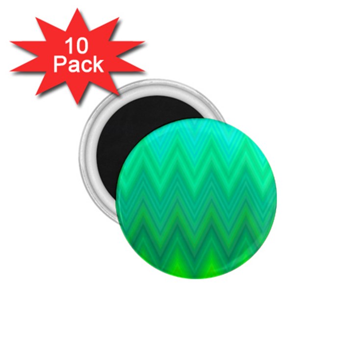 Green Zig Zag Chevron Classic Pattern 1.75  Magnets (10 pack) 