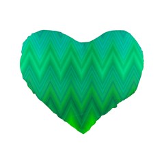 Green Zig Zag Chevron Classic Pattern Standard 16  Premium Flano Heart Shape Cushions by Nexatart