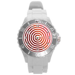 Concentric Red Rings Background Round Plastic Sport Watch (l)