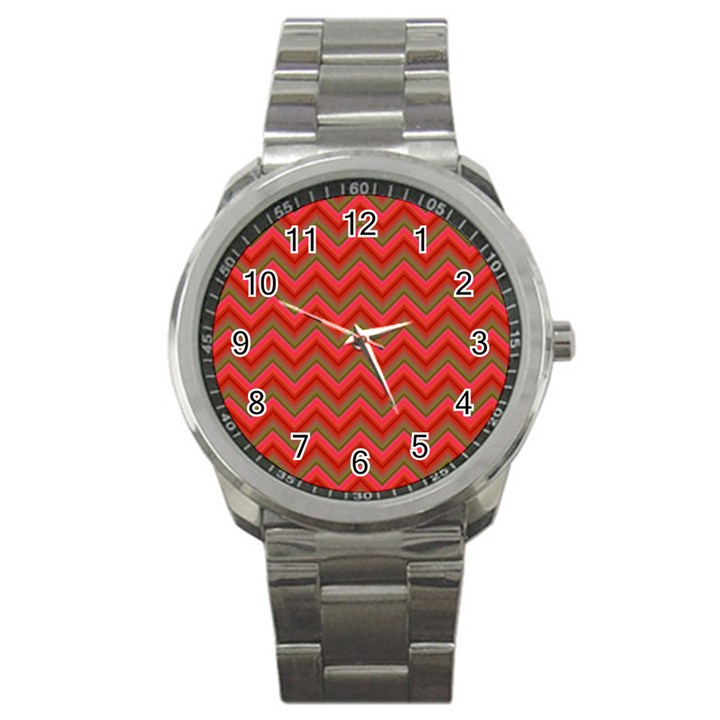 Background Retro Red Zigzag Sport Metal Watch