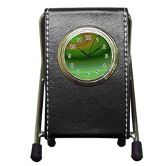 Green Background Elliptical Pen Holder Desk Clocks