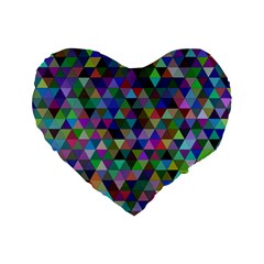 Triangle Tile Mosaic Pattern Standard 16  Premium Flano Heart Shape Cushions by Nexatart