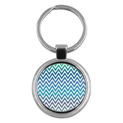 Blue Zig Zag Chevron Classic Pattern Key Chains (round)  by Nexatart