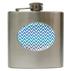 Blue Zig Zag Chevron Classic Pattern Hip Flask (6 Oz) by Nexatart