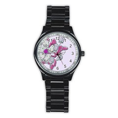 Bouquet Flowers Plant Purple Stainless Steel Round Watch by Nexatart