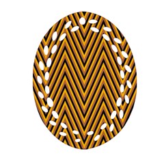 Chevron Brown Retro Vintage Oval Filigree Ornament (two Sides) by Nexatart