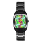 Seamless Pattern Twirl Spiral Stainless Steel Barrel Watch Front