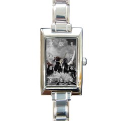 Awesome Wild Black Horses Running In The Night Rectangle Italian Charm Watch