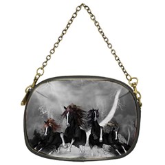 Awesome Wild Black Horses Running In The Night Chain Purses (one Side)  by FantasyWorld7