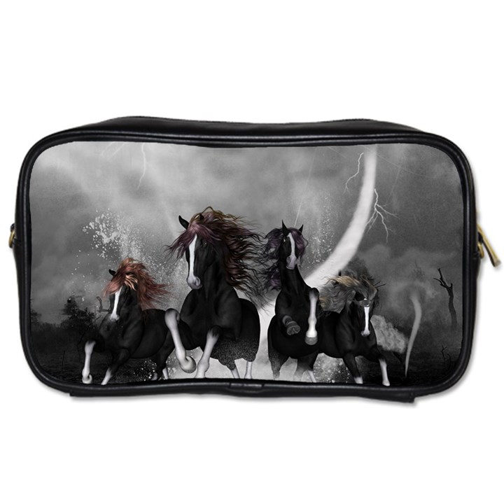 Awesome Wild Black Horses Running In The Night Toiletries Bags 2-Side