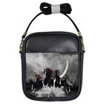 Awesome Wild Black Horses Running In The Night Girls Sling Bags Front