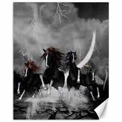 Awesome Wild Black Horses Running In The Night Canvas 11  X 14   by FantasyWorld7