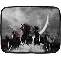 Awesome Wild Black Horses Running In The Night Fleece Blanket (mini) by FantasyWorld7