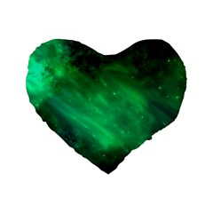 Green Space All Universe Cosmos Galaxy Standard 16  Premium Flano Heart Shape Cushions