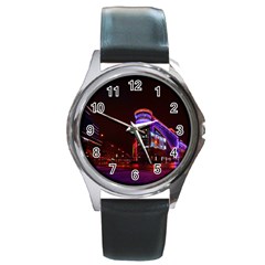 Moscow Night Lights Evening City Round Metal Watch by Nexatart