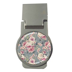 Pink Flower Seamless Design Floral Money Clips (round)  by Nexatart