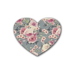 Pink Flower Seamless Design Floral Heart Coaster (4 Pack)  by Nexatart
