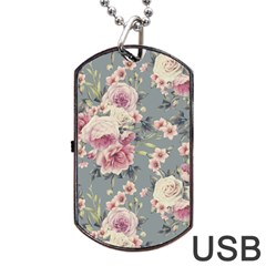 Pink Flower Seamless Design Floral Dog Tag Usb Flash (one Side)