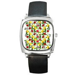 Rose Pattern Roses Background Image Square Metal Watch by Nexatart