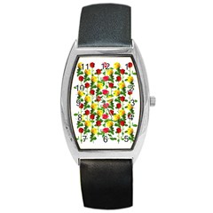 Rose Pattern Roses Background Image Barrel Style Metal Watch by Nexatart