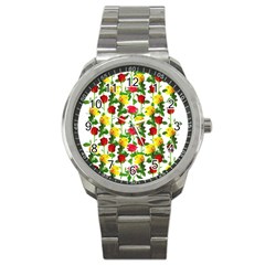 Rose Pattern Roses Background Image Sport Metal Watch by Nexatart