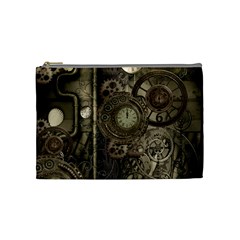 Stemapunk Design With Clocks And Gears Cosmetic Bag (medium)  by FantasyWorld7