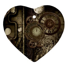 Stemapunk Design With Clocks And Gears Heart Ornament (two Sides) by FantasyWorld7