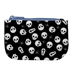 Skull, Spider And Chest  - Halloween Pattern Large Coin Purse by Valentinaart