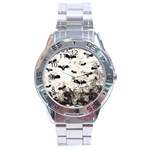 Vintage Halloween Bat pattern Stainless Steel Analogue Watch Front