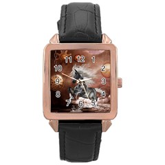 Steampunk, Awesome Steampunk Horse With Clocks And Gears In Silver Rose Gold Leather Watch  by FantasyWorld7