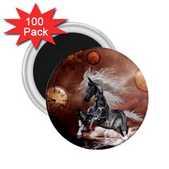 Steampunk, Awesome Steampunk Horse With Clocks And Gears In Silver 2 25  Magnets (100 Pack) 