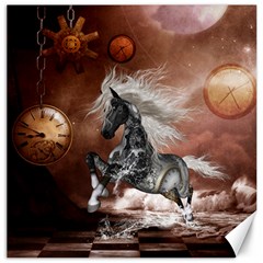 Steampunk, Awesome Steampunk Horse With Clocks And Gears In Silver Canvas 20  X 20   by FantasyWorld7