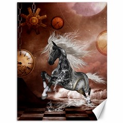 Steampunk, Awesome Steampunk Horse With Clocks And Gears In Silver Canvas 36  X 48   by FantasyWorld7