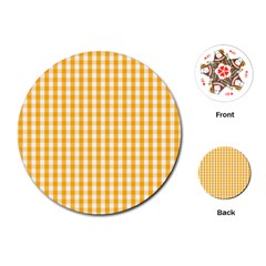 Pale Pumpkin Orange And White Halloween Gingham Check Playing Cards (round)  by PodArtist