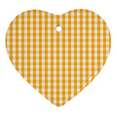 Pale Pumpkin Orange And White Halloween Gingham Check Heart Ornament (two Sides) by PodArtist