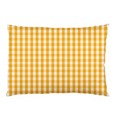 Pale Pumpkin Orange And White Halloween Gingham Check Pillow Case by PodArtist